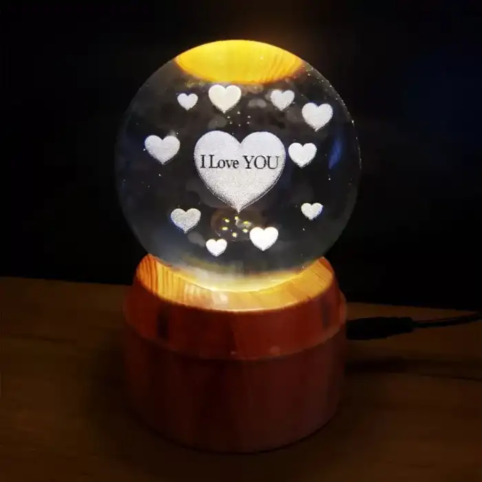 AsilTech Kalpli I Love You Tasarımlı Dönen Cam Küre