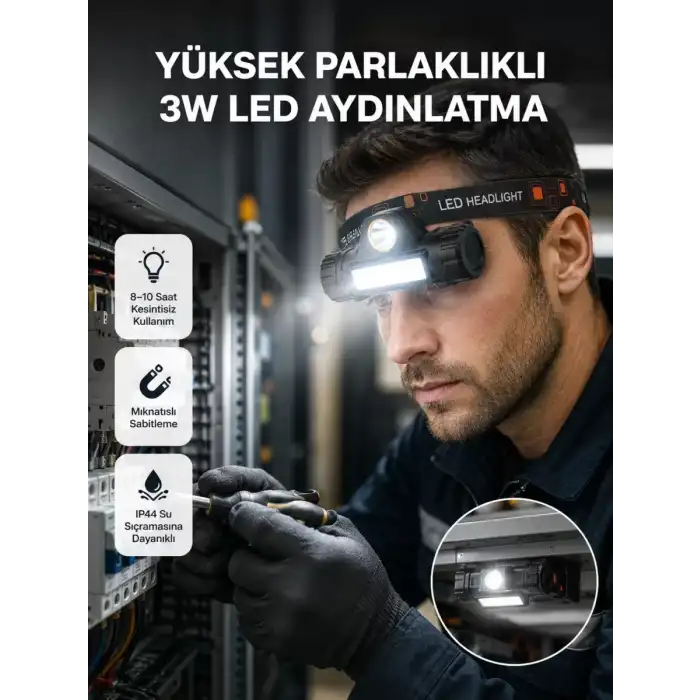 AsilTech Kamp ve Doğa İçin Şarjlı LED Baş Feneri – Mıknatıslı, Su Geçirmez