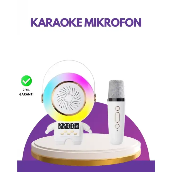 AsilTech Karaoke Özellikli Astronot Bluetooth Hoparlör Kablosuz Mikrofonlu