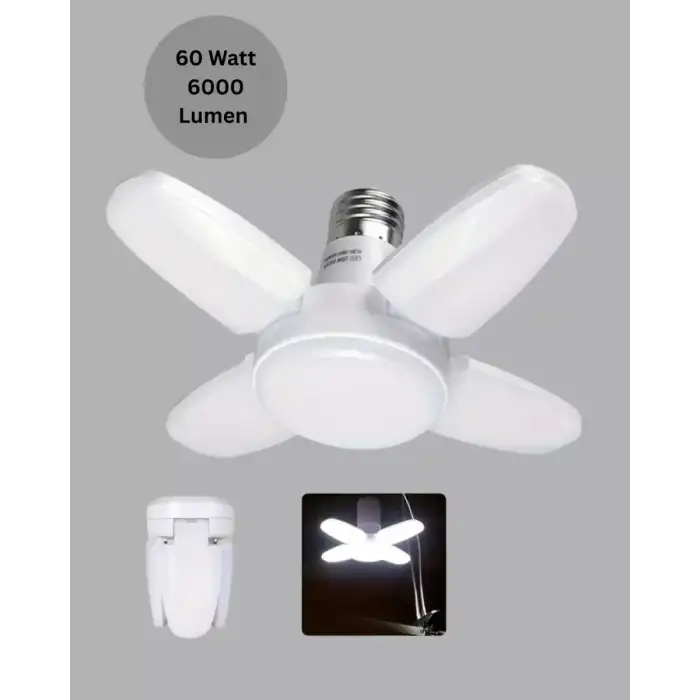 AsilTech Katlanabilir 4 Kollu LED Ampül 60 Watt 6000 Lumen Beyaz Işık