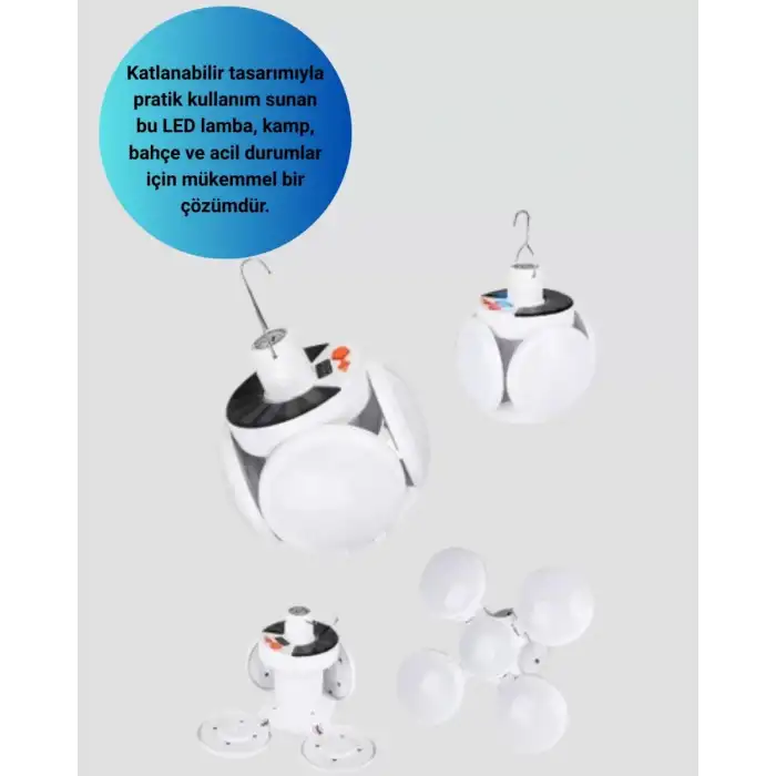 AsilTech Katlanabilir 5 Kanatlı Solar LED Bahçe ve Kamp Lambası