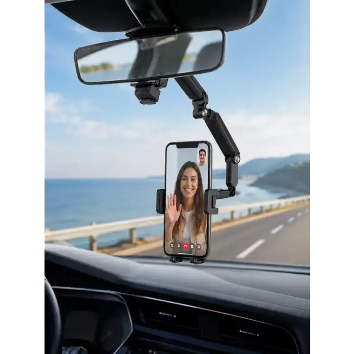 AsilTech Katlanabilir Araç Telefon Tutucu Dikiz Aynasına Monte Telefon Standı