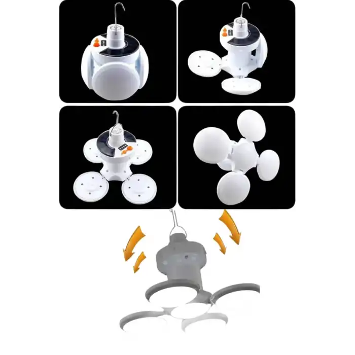 AsilTech Katlanabilir Askılı Kamp Lambası 5 Kanatlı Pratik Güneş Enerjili