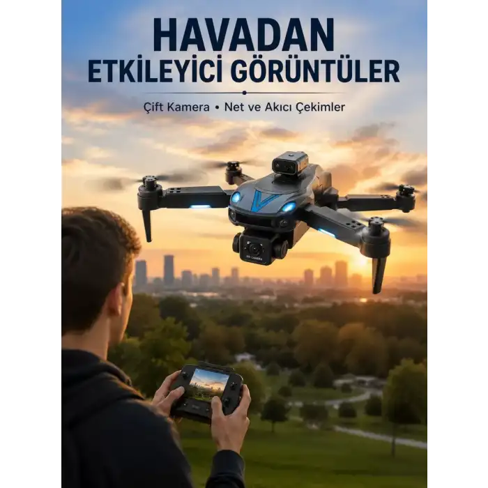 AsilTech Katlanabilir Çift Kameralı Drone Uzaktan Kumandalı Hava Aracı