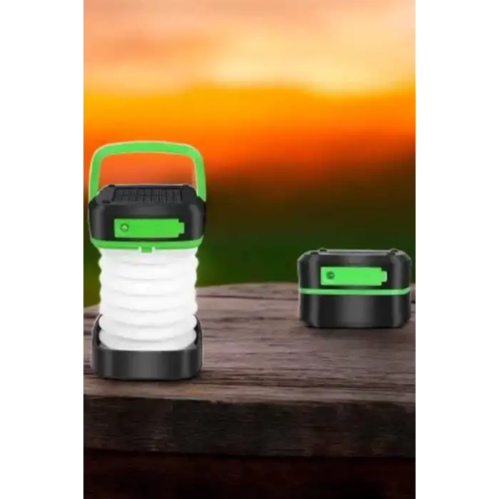 AsilTech Katlanabilir Kamp Lambası Solar Fener Görünümlü 3 Kademeli Şarjlı