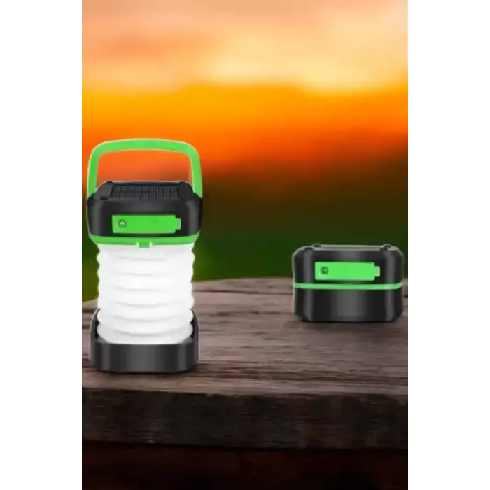AsilTech Katlanabilir Kamp Lambası Solar Fener Görünümlü 3 Kademeli Şarjlı