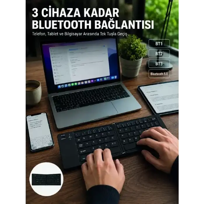 AsilTech Katlanır Bluetooth Klavye Telefon Tablet Laptop Uyumlu Kablosuz Klavye