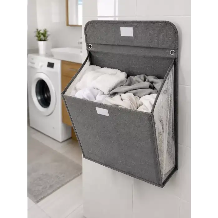 AsilTech Katlanır Duvar Askılı Çamaşır Sepeti Geniş İç Hacimli Banyo Düzenleyici