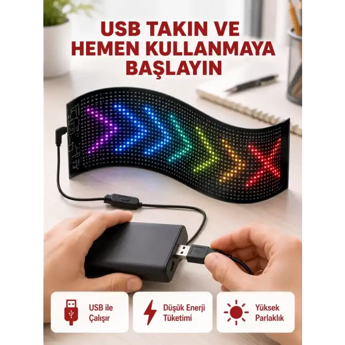 AsilTech Kayan Yazı Destekli RGB LED Reklam Paneli USB ile Kolay Kurulumlu