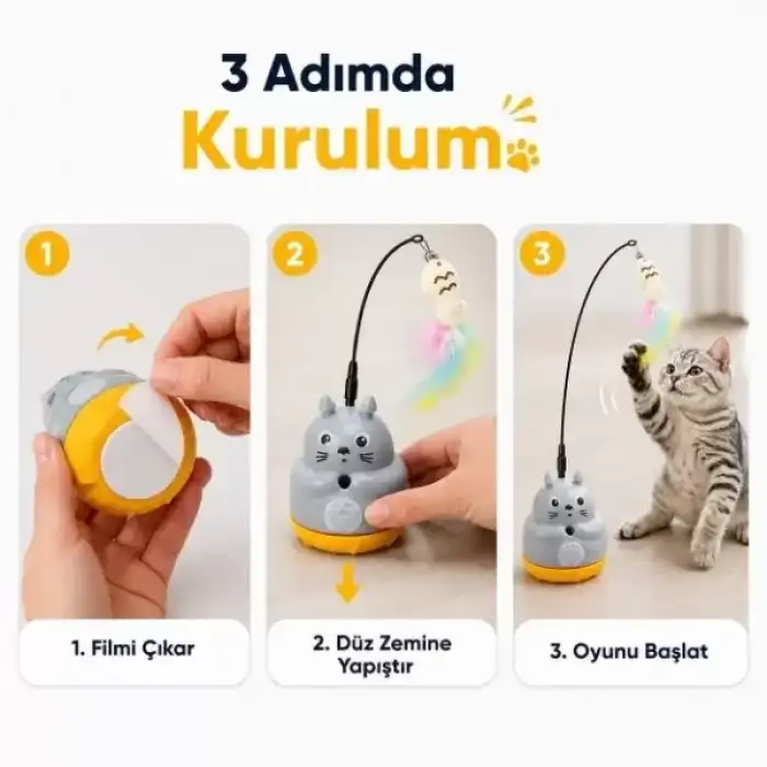 AsilTech Kedi Şekilli Dönen Peluş Balıklı Olta Oyuncağı
