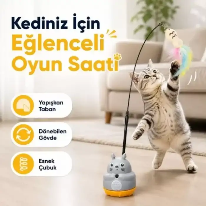 AsilTech Kedi Şekilli Dönen Peluş Balıklı Olta Oyuncağı