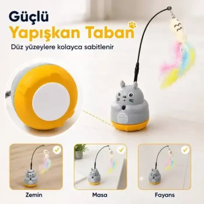 AsilTech Kedi Şekilli Dönen Peluş Balıklı Olta Oyuncağı