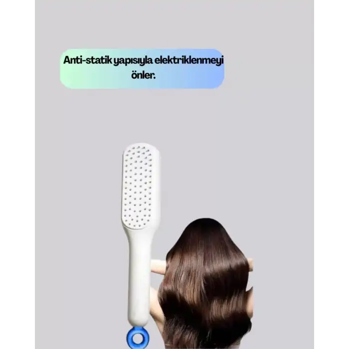 AsilTech Kendi Kendini Temizleyen Saç Tarağı – Anti-Statik, Silikon Uçlu, ABS Malzeme, 22x4 cm