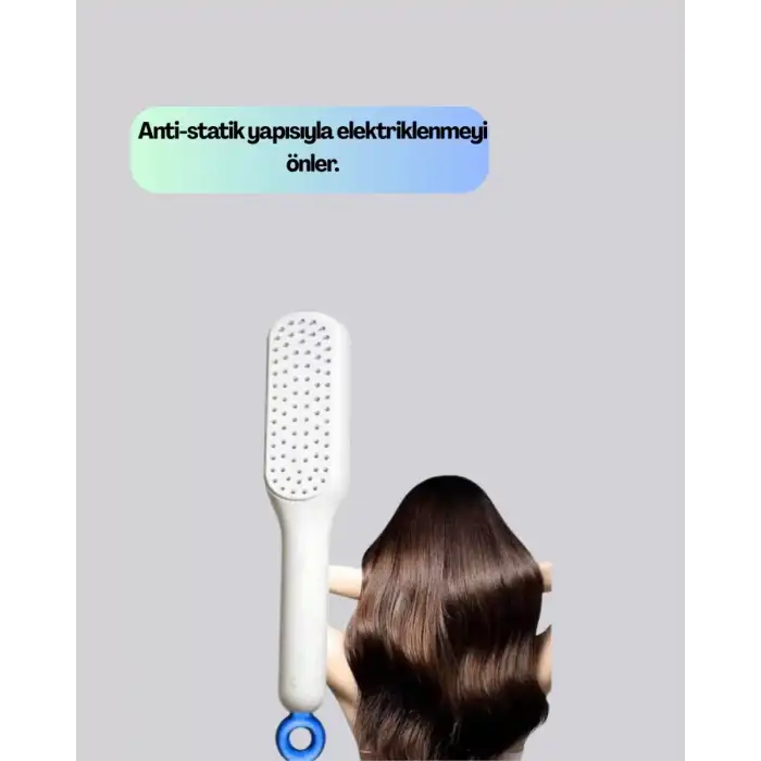 AsilTech Kendini Temizleyen Ergonomik Saç Tarağı – ABS Gövde, Silikon Diş