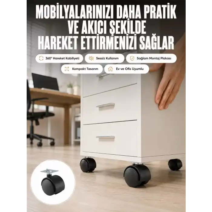 AsilTech Kilitsiz 4 cm Tekerlek Ayak 4’lü Set Sessiz ve Dayanıklı