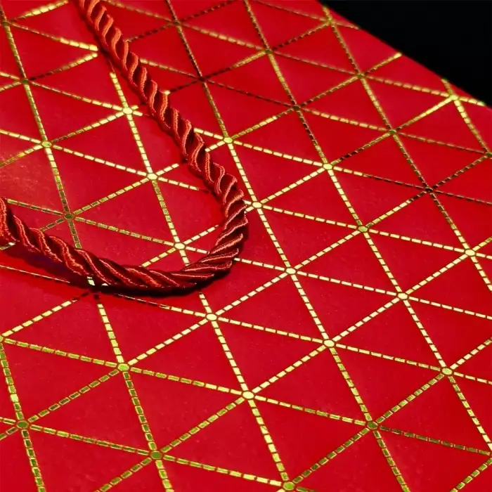 AsilTech Kırmızı Geometrik Desenli Orta Boy Karton Hediye Çantası