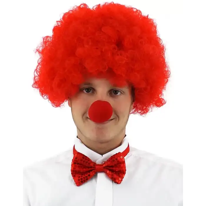 AsilTech Kırmızı Renk Kıvırcık Afro Palyaço Seti