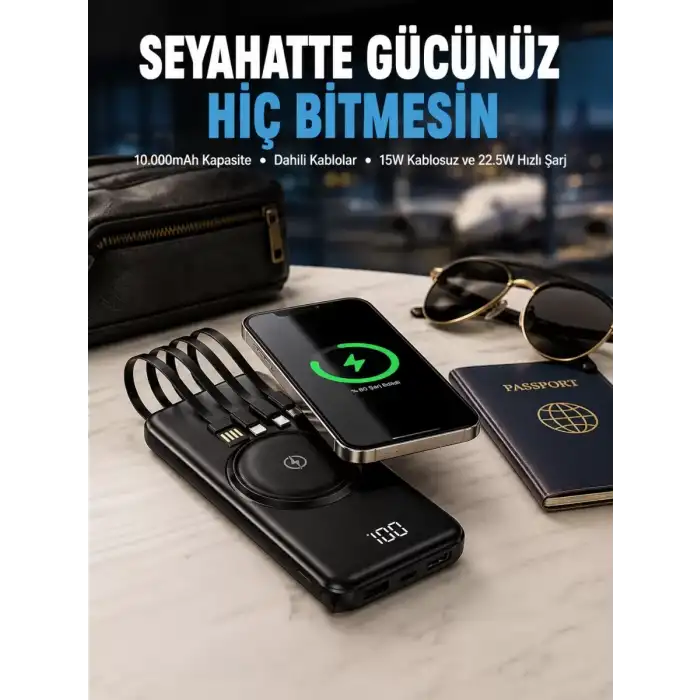 AsilTech Kompakt Tasarım, Güçlü Performans – 10000mAh Kablosuz Powerbank