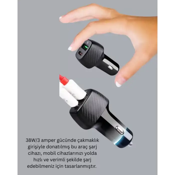 AsilTech Kompakt Tasarımlı Type-C + USB Girişli Araç Şarj Başlığı
