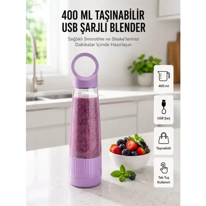 AsilTech Kompakt Tasarımlı USB Şarjlı Smoothie Blender