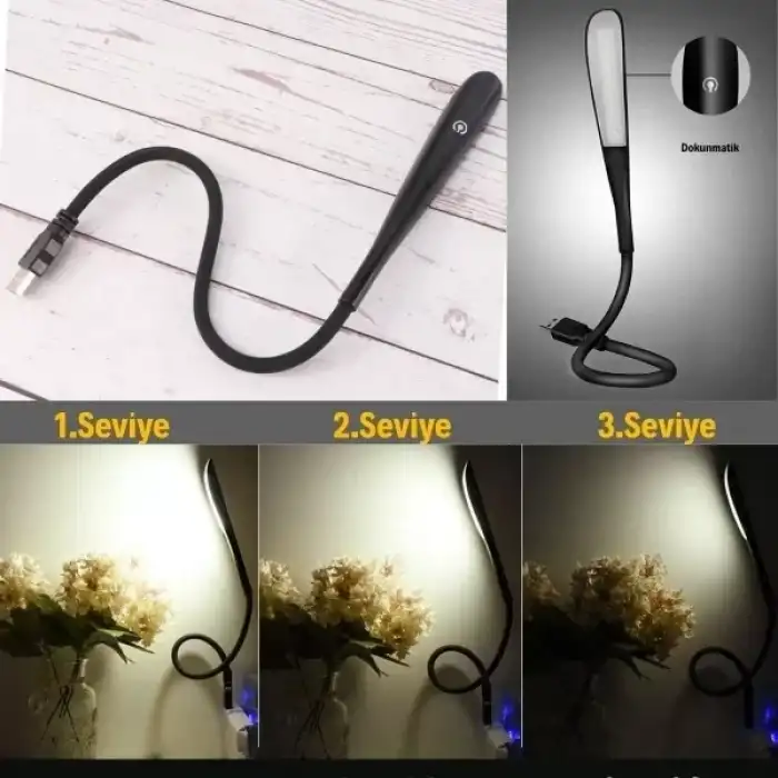 AsilTech Kompakt USB Siyah 14 Ledli 3 Kademeli Dokunmatik Okuma Lambası