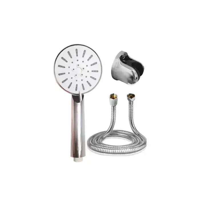 AsilTech Krem Duş Başlığı Seti 4 Kademeli El Duşu Spiral Hortumlu Banyo Seti