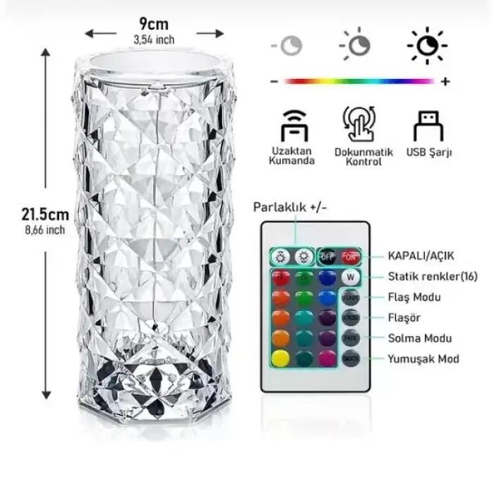 AsilTech Kristal LED Kumandalı Ve Dokunmatik Masa Lambası