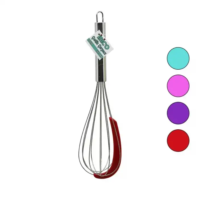 AsilTech Krom Saplı Çelik Metal Çırpıcı - Renkli Silikon Kazıyıcılı - 30 cm