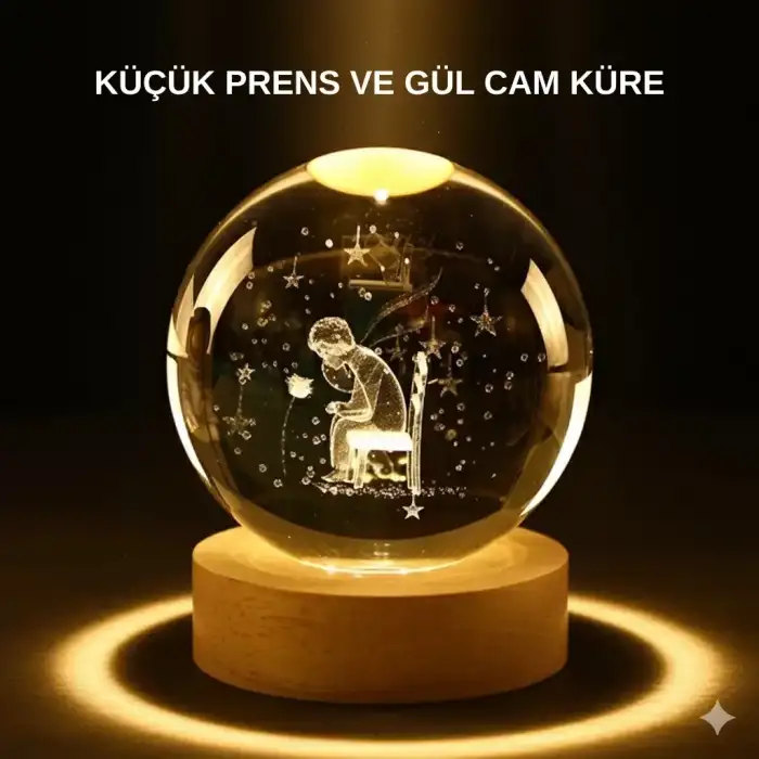 AsilTech Küçük Prens Işıklı Küre Lamba Ahşap Taban Büyük Boy Hediyelik