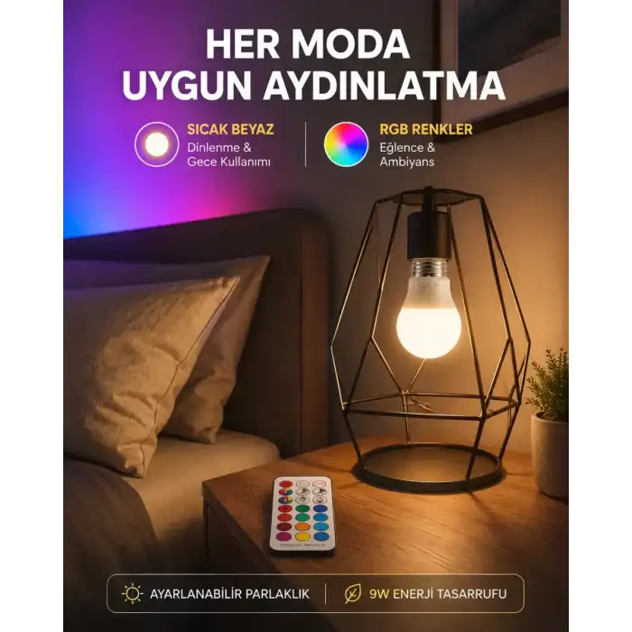 AsilTech Kumanda Destekli Çok Renkli Akıllı LED Ampul Yeni Nesil