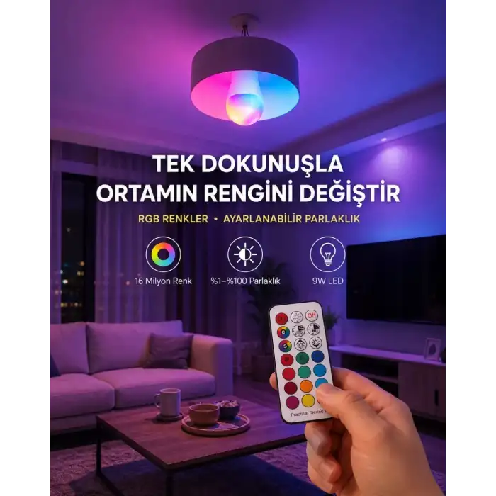 AsilTech Kumanda Destekli Çok Renkli Akıllı LED Ampul Yeni Nesil