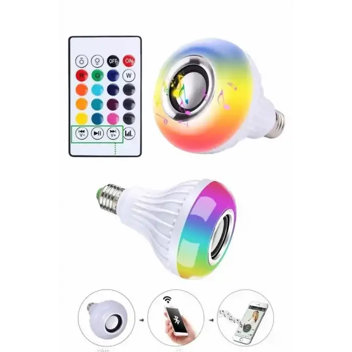 AsilTech Kumandalı RGB Led Işık Bluetooth Hoparlör Ses Lambası Renkli Ampul