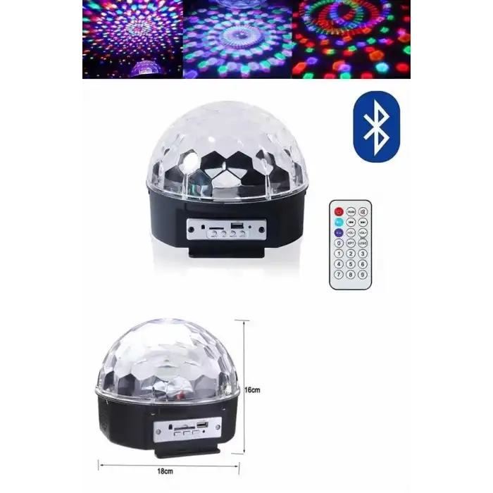 AsilTech Küre Disko Topu Müzik Çalar Renkli Lazer Işıklı Bluetooth Disko Parti Işığı Kumandalı