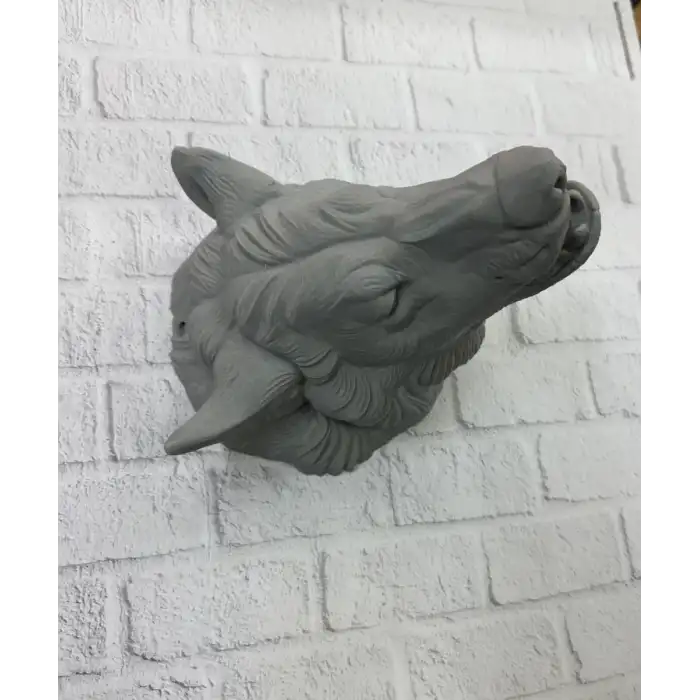 AsilTech Kurt Başı Duvar Aksesuarı Gri Renk Asılabilir Hediyelik Figür