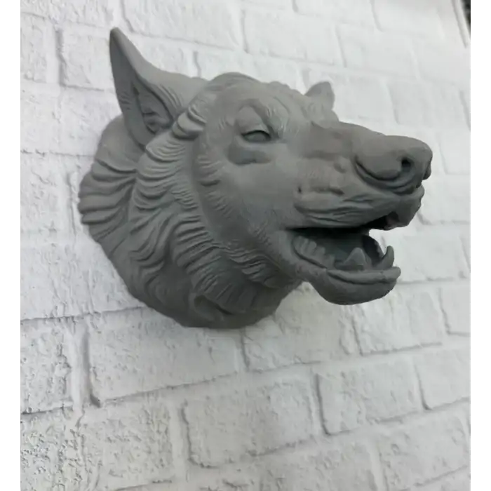 AsilTech Kurt Başı Duvar Aksesuarı Gri Renk Asılabilir Hediyelik Figür