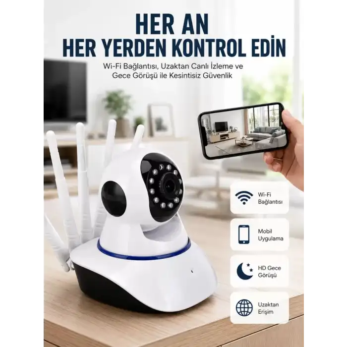 AsilTech LED Aydınlatmalı 5 Antenli Motorlu 1080P Wifi Kamera Sensörlü Yeni Nesil