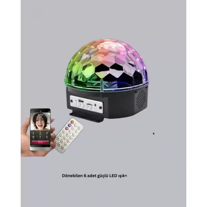 AsilTech LED Disko Küresi Bluetooth Hoparlörlü Ritimle Senkronize Döner Işıklı