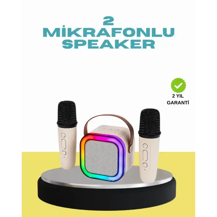 AsilTech LED Işıklı Taşınabilir Karaoke Hoparlör – USB & AUX Girişli