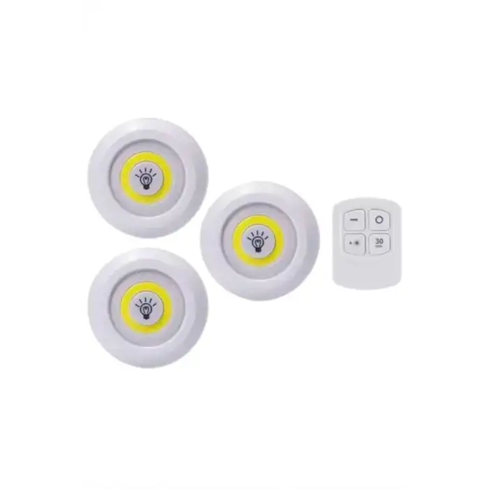 AsilTech Led Lamba 3lü Uzaktan Kumandalı Yapışkanlı