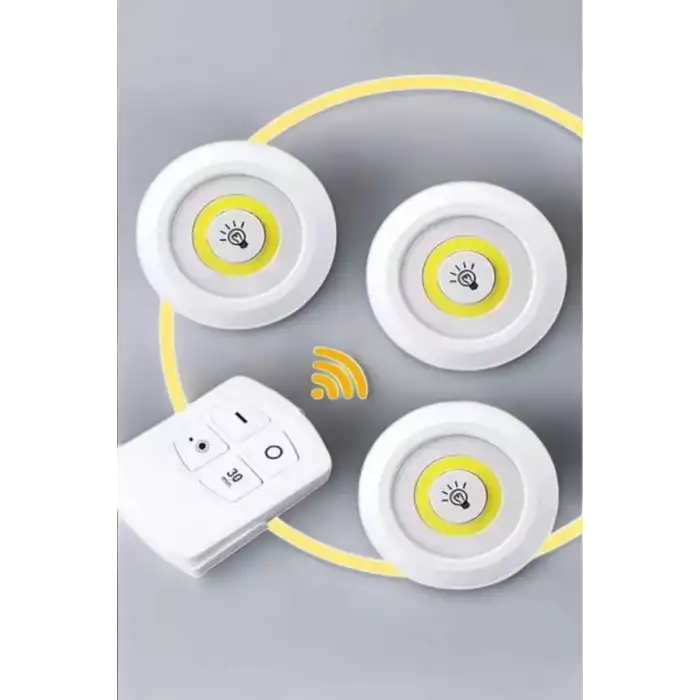 AsilTech Led Lamba 3lü Uzaktan Kumandalı Yapışkanlı Beyaz Işık