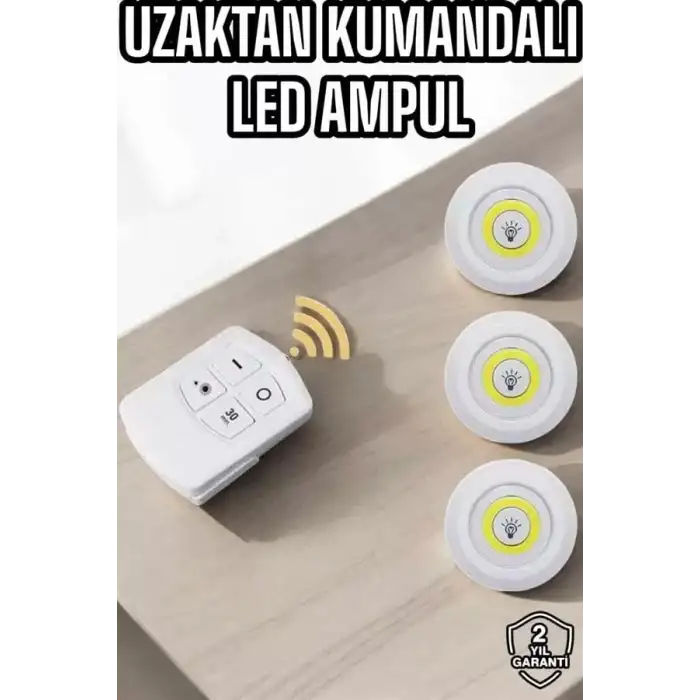 AsilTech Led Lamba 3lü Uzaktan Kumandalı Yapışkanlı Beyaz Işık (Kopya)