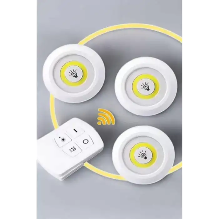 AsilTech Led Lamba 3lü Uzaktan Kumandalı Yapışkanlı Beyaz Işık (Kopya)
