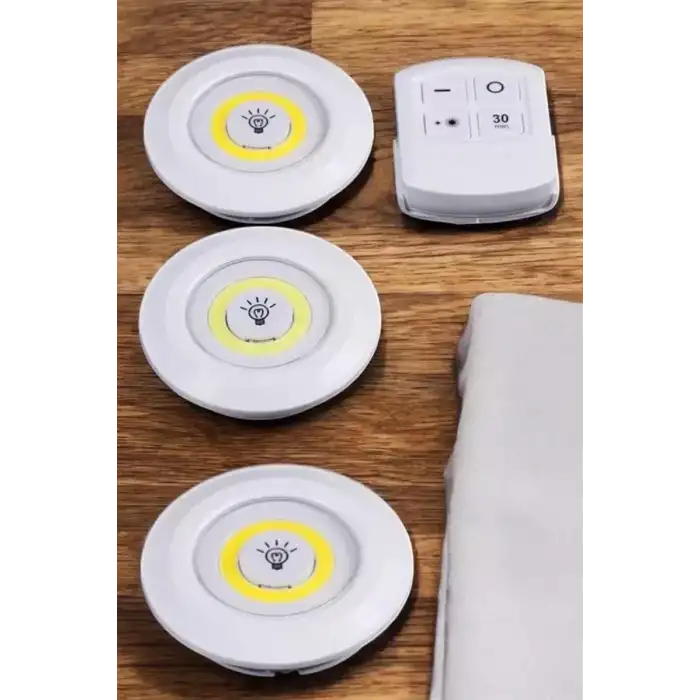 AsilTech Led Lamba 3lü Uzaktan Kumandalı Yapışkanlı Beyaz Işık (Kopya)