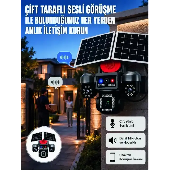 AsilTech LED Projektörlü Sirenli Güneş Enerjili Akıllı Güvenlik Kamerası