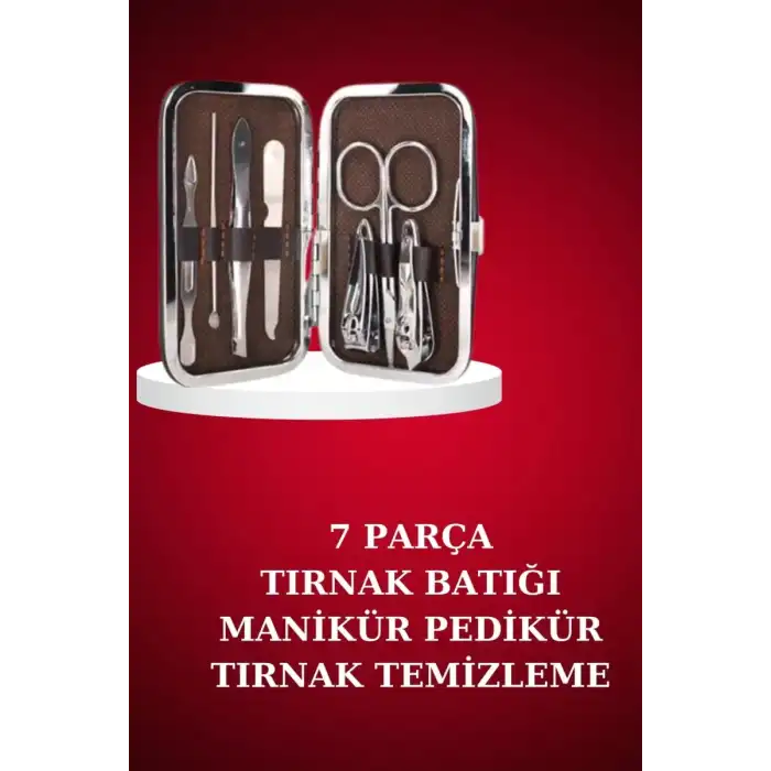AsilTech Manikür Pedikür Seti 7 Parça Tırnak Makası Kaş Makası Cımbız Çantalı