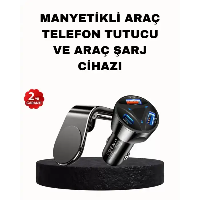 AsilTech Manyetik Araç Telefon Tutucu ve Hızlı Şarj Adaptörü 2’li Set