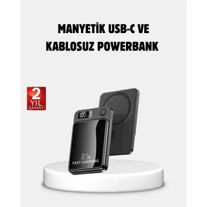 AsilTech Manyetik Powerbank 15W Wireless Hızlı Şarj LED Ekranlı