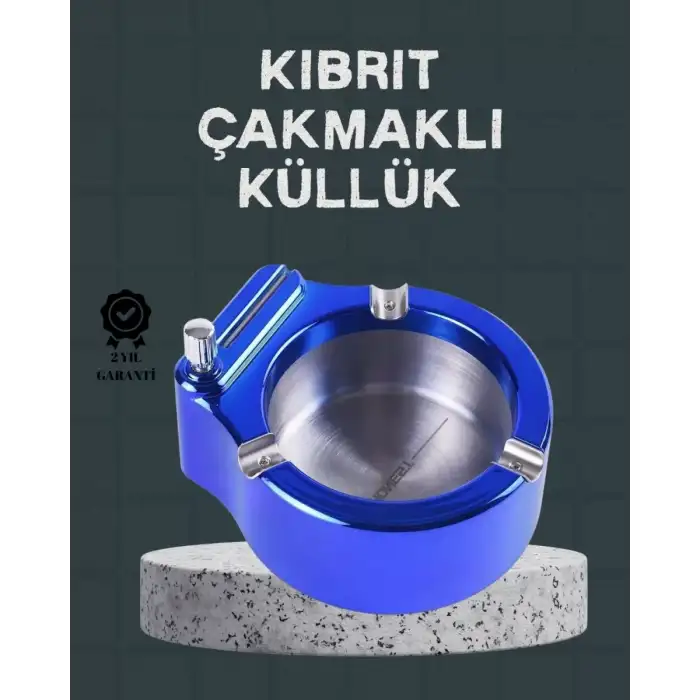 AsilTech Masa Üstü Çakmaklı Küllük Paslanmaz Metal Gövde