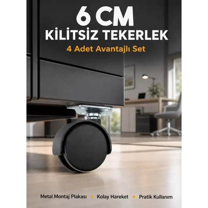 AsilTech Masa ve Koltuk İçin Kilitsiz Tekerlek Seti 6 cm