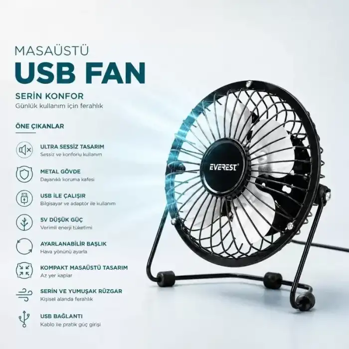 AsilTech Masaüstü Mini USB Fan - Metal Gövdeli - Ultra Sessiz